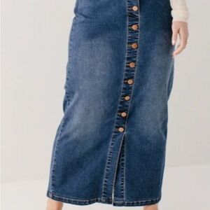 'Leanne' Button Down Denim Maxi Skirt in Dark Wash